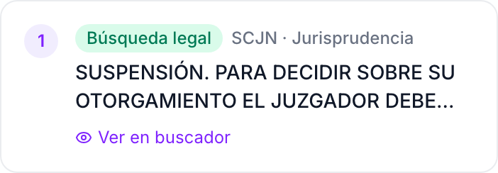 El lector ve cómo se presenta una fuente: numerada, con el tribunal que la emitió, el tipo de criterio, su rubro y el enlace para abrirla.