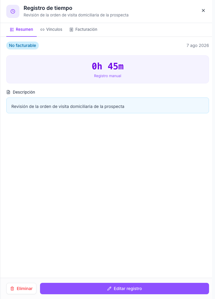 No facturable es un estado del registro, con su descripción, y vive junto a los demás sin contaminar lo que se cobra.